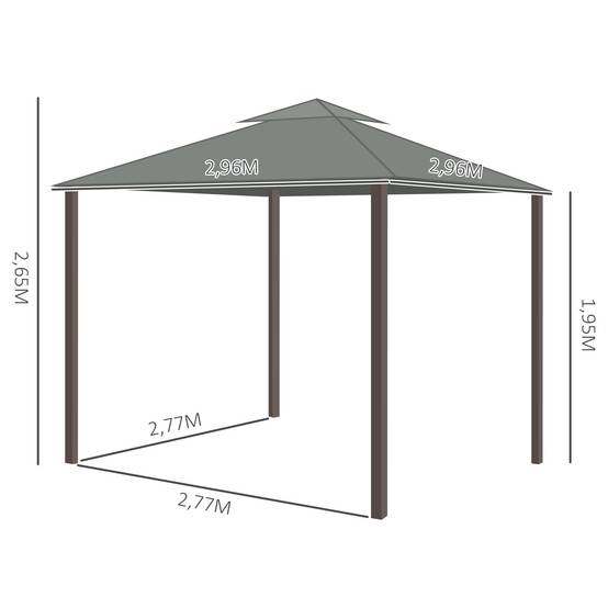 ComfortXL - Tonnelle de jardin aluminium terrasse toit double rideaux moustiquaire 296x296cm gris foncé - ComfortXL Outdoor Living - Image 5