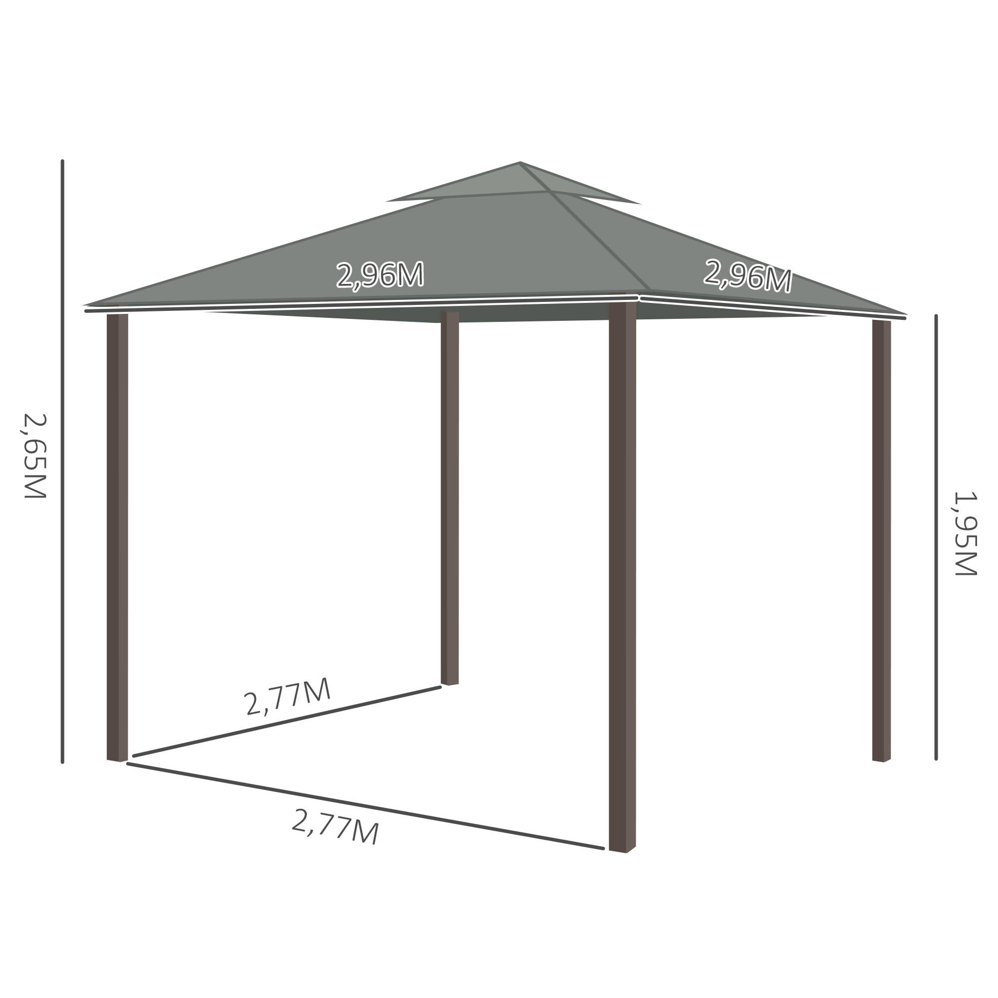 ComfortXL - Tonnelle de jardin aluminium terrasse toit double rideaux moustiquaire 296x296cm gris foncé - ComfortXL Outdoor Living - Image 5