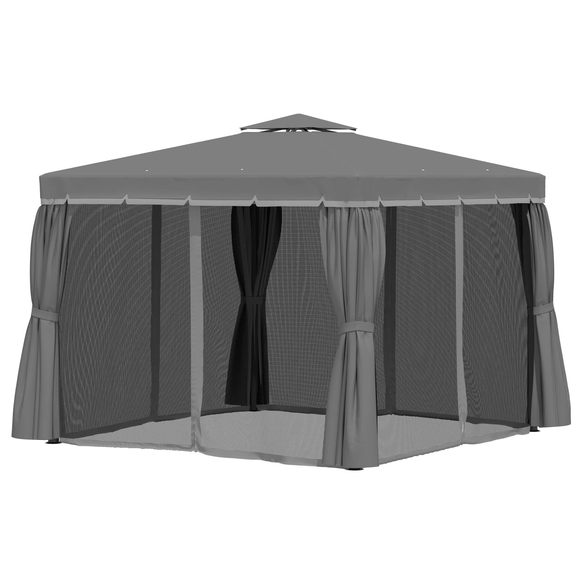 ComfortXL - Tonnelle de jardin aluminium terrasse toit double rideaux moustiquaire 296x296cm gris foncé - ComfortXL Outdoor Living - Image 2