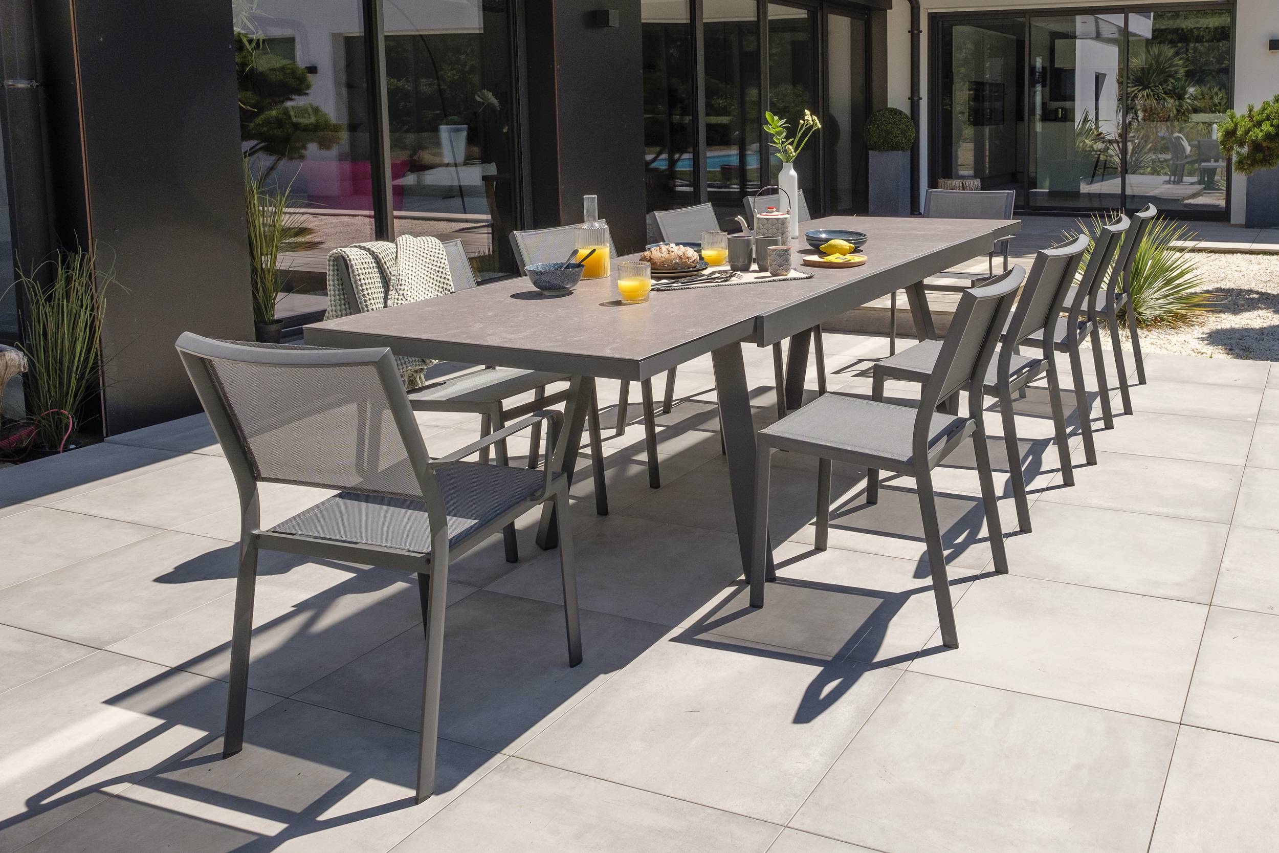 Dcb Garden - Ensemble repas de jardin 10 places en céramique sur verre - Gris anthracite - STOCKHOLM - Imagen 1