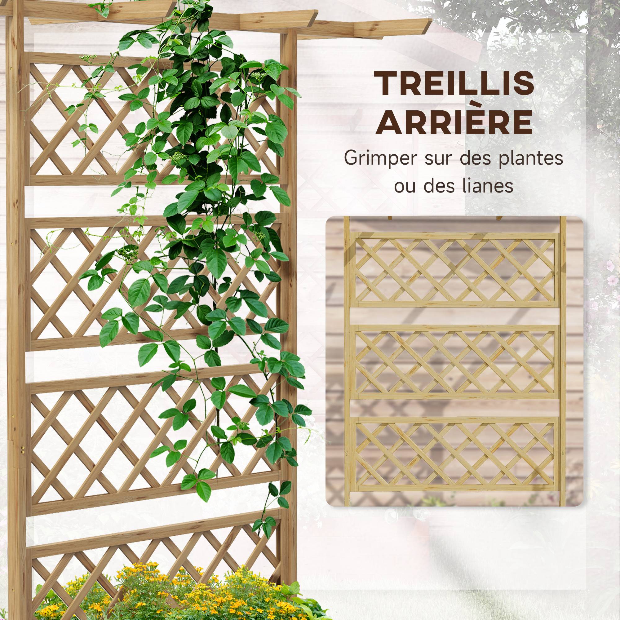 Outsunny - Jardinière sur pied avec treillis pour plantes grimpantes, légumes 160x55x183cm bois de sapin pré-huilé naturel - Outsunny - Image 4