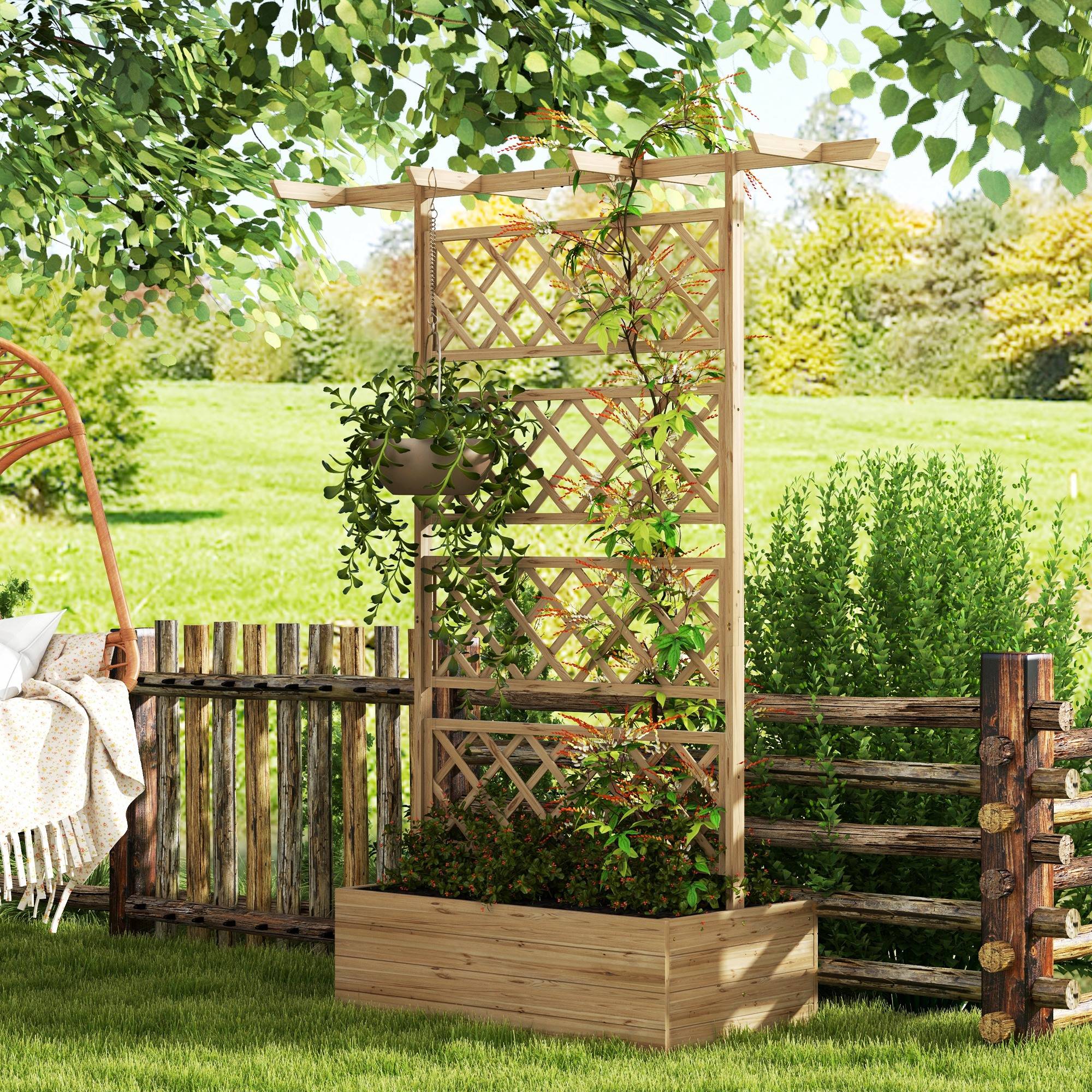 Outsunny - Jardinière sur pied avec treillis pour plantes grimpantes, légumes 160x55x183cm bois de sapin pré-huilé naturel - Outsunny - Image 2