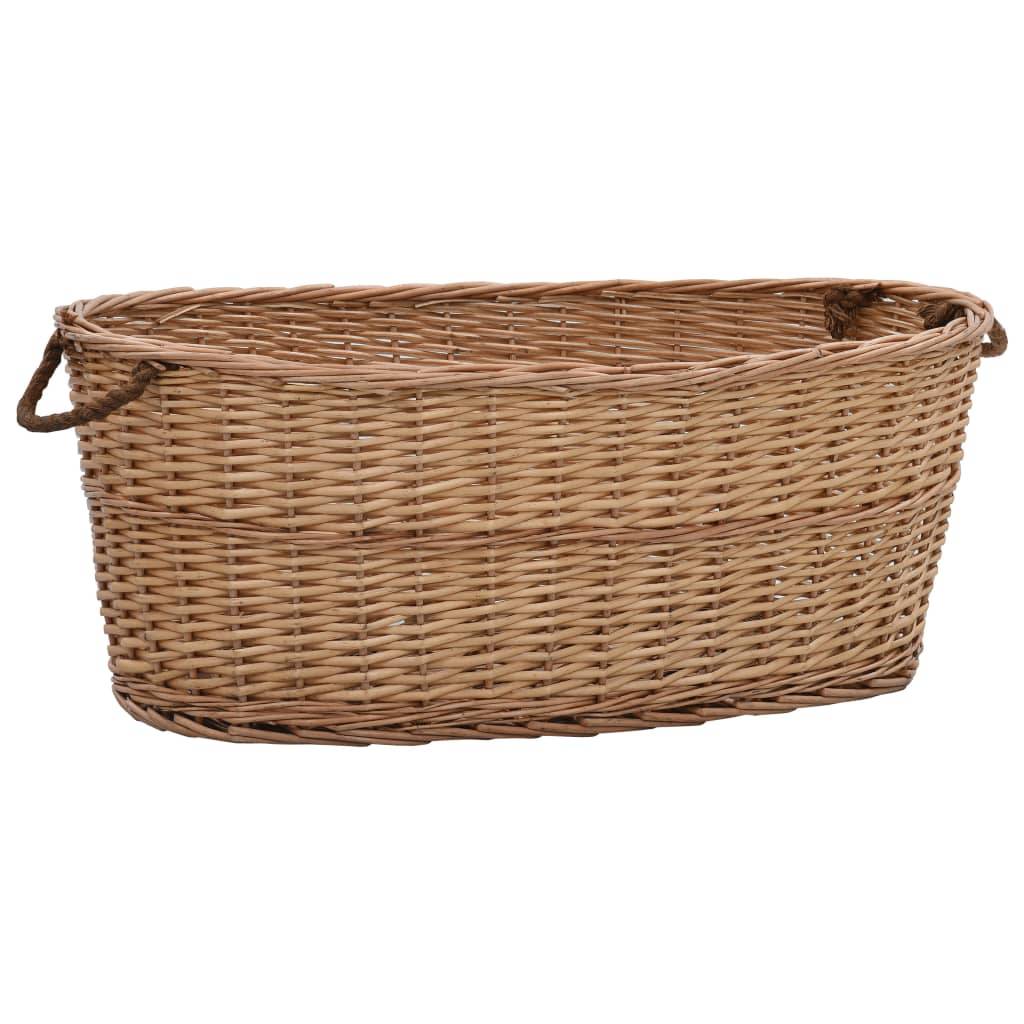 Très grand panier à bûches en osier naturel poignées pour cheminée 88 cm – ComfortXL Outdoor Living - Image 1