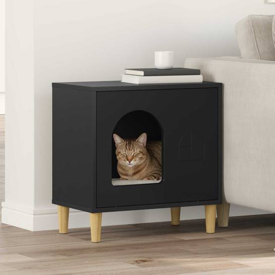 Vidaxl - Maison pour chat Noir 51 x 30 x 52 cm Bois d'ingénierie vidaXL 8000663 - Image 1