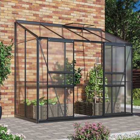 Vitavia - Serre adossée IDA 3300 - 3,30 m² en polycarbonate, porte coulissante & lucarne, Couleur Vert - Image 5