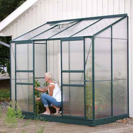 Vitavia - Serre adossée IDA 3300 - 3,30 m² en polycarbonate, porte coulissante & lucarne, Couleur Vert - Image 3