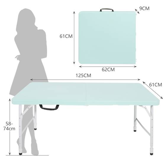 Table pliante robuste 125cm ajustable, usage camping intérieur extérieur charge 135kg bleu - Image 6