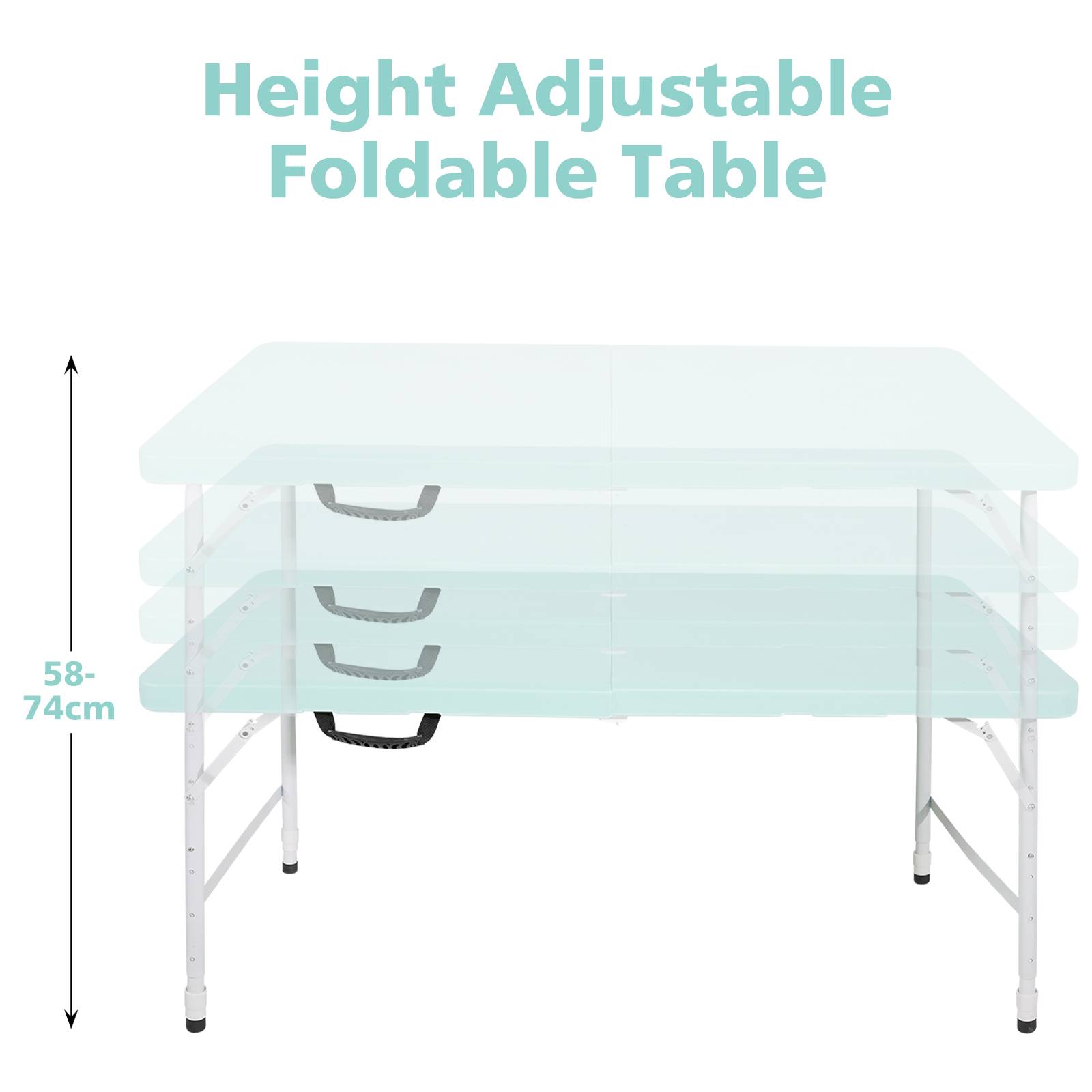 Table pliante robuste 125cm ajustable, usage camping intérieur extérieur charge 135kg bleu - Image 3
