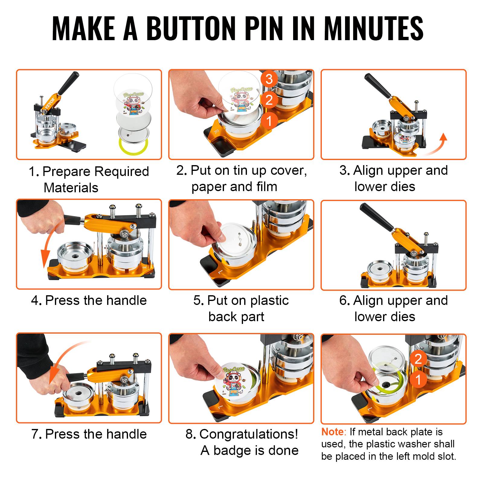 Vevor - VEVOR Machine à Badges Presse Badge à Épingle de 75 mm avec 100 Kits de Boutons - Image 6