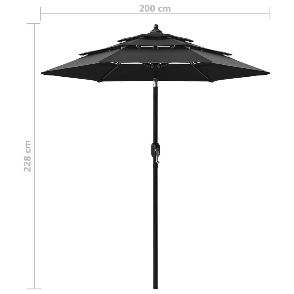 Helloshop26 - Parasol à 3 niveaux avec mât en aluminium 2 m noir - Imagen 7
