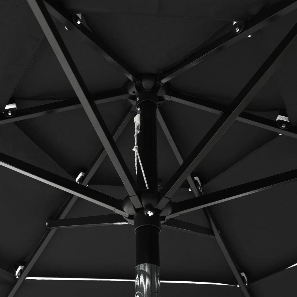 Helloshop26 - Parasol à 3 niveaux avec mât en aluminium 2 m noir - Imagen 5