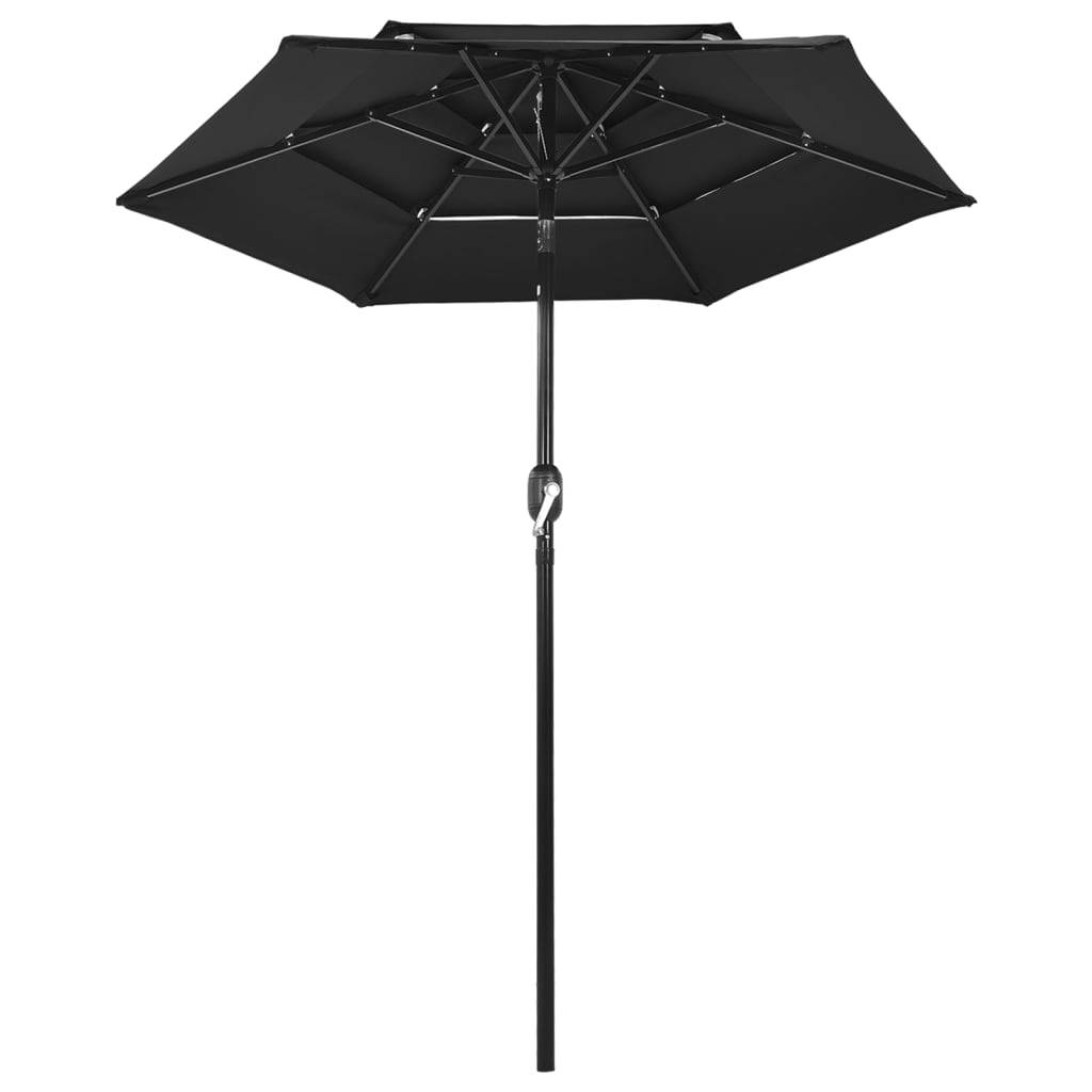 Helloshop26 - Parasol à 3 niveaux avec mât en aluminium 2 m noir - Imagen 2