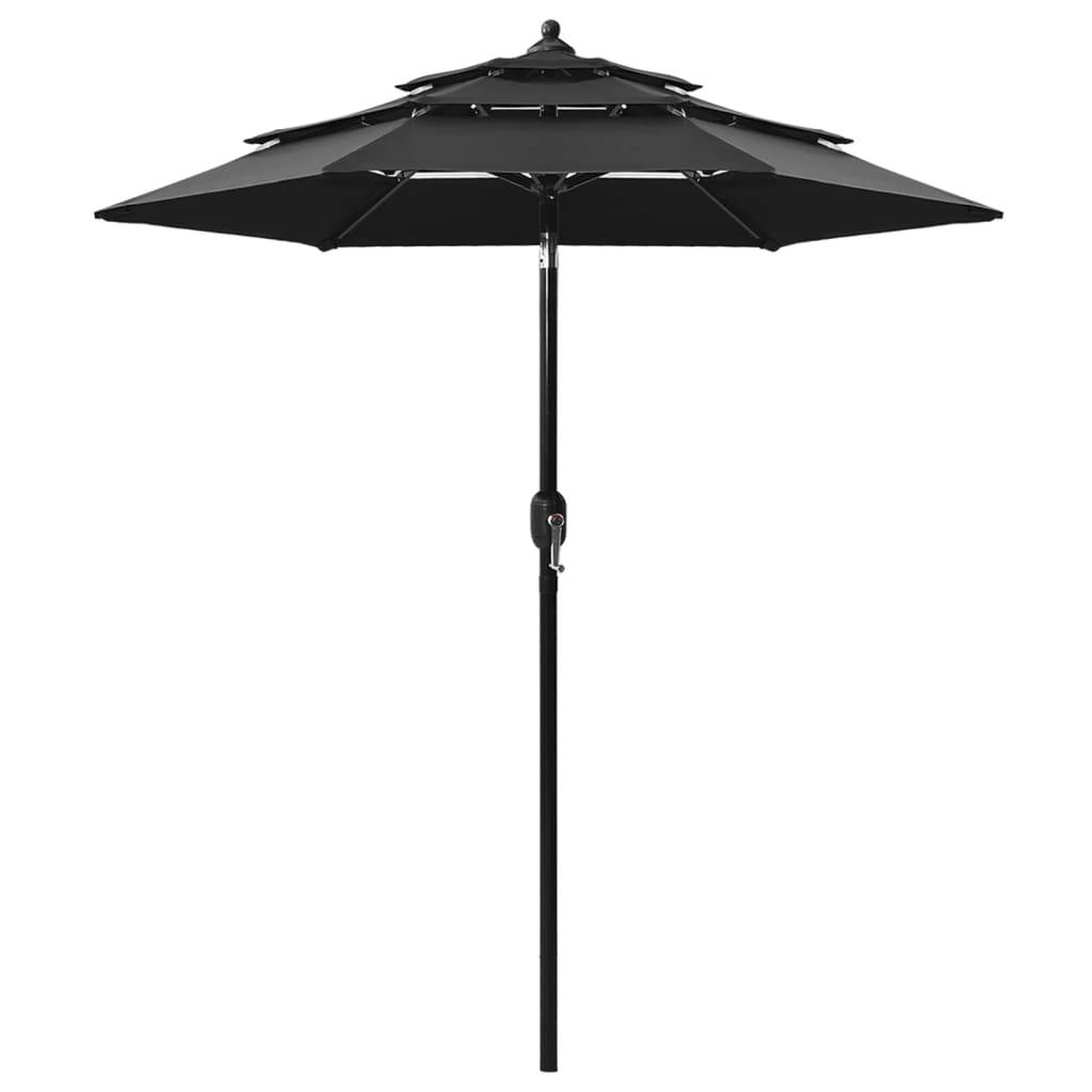 Helloshop26 - Parasol à 3 niveaux avec mât en aluminium 2 m noir - Imagen 1