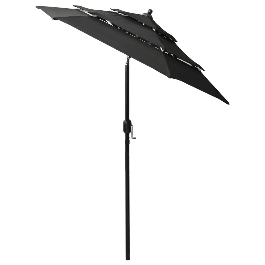 Helloshop26 - Parasol à 3 niveaux avec mât en aluminium 2 m noir - Imagen 3