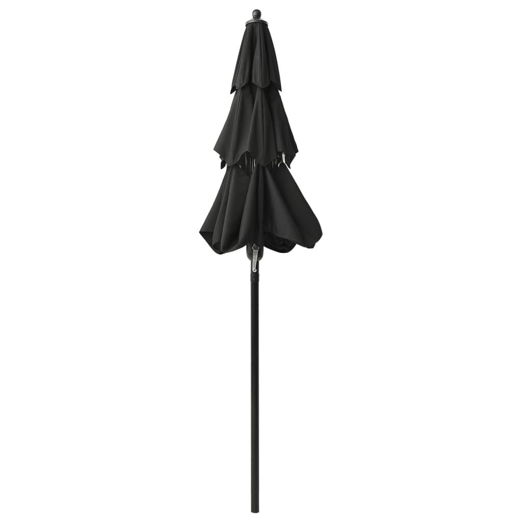 Helloshop26 - Parasol à 3 niveaux avec mât en aluminium 2 m noir - Imagen 4