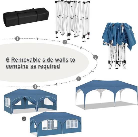 Tonnelle pliante de réception acier tissu Oxford pour jardin événement imperméable 3x6m bleu - ComfortXL Outdoor Living - Image 7