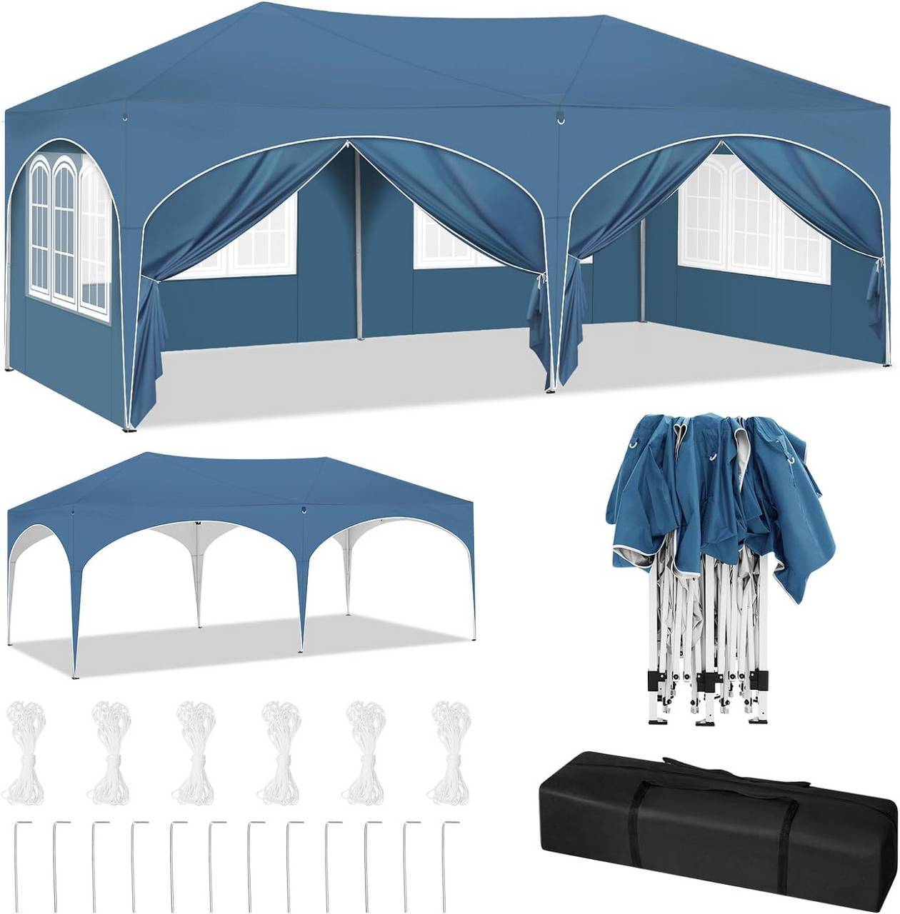Tonnelle pliante de réception acier tissu Oxford pour jardin événement imperméable 3x6m bleu - ComfortXL Outdoor Living - Image 8