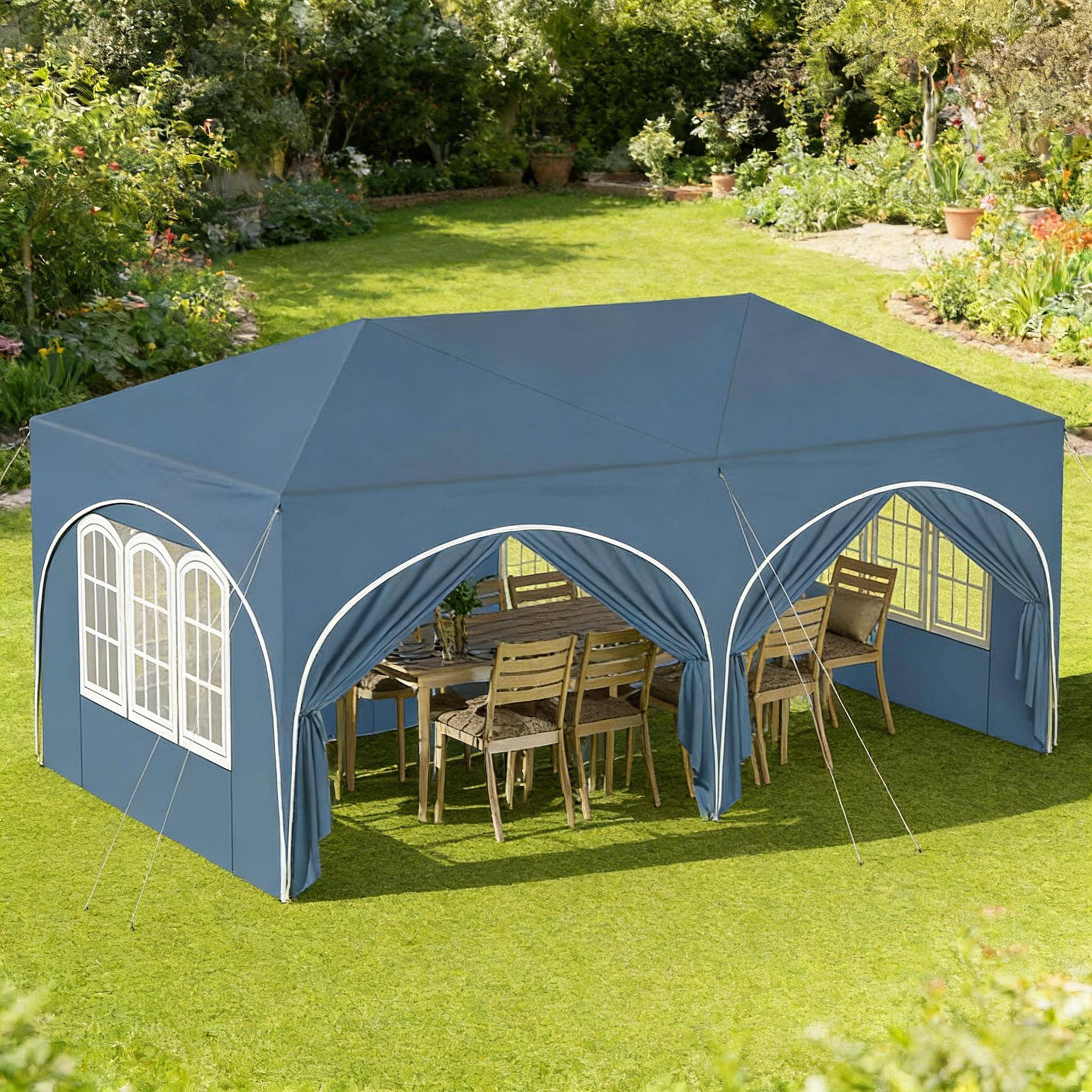 Tonnelle pliante de réception acier tissu Oxford pour jardin événement imperméable 3x6m bleu - ComfortXL Outdoor Living - Image 1