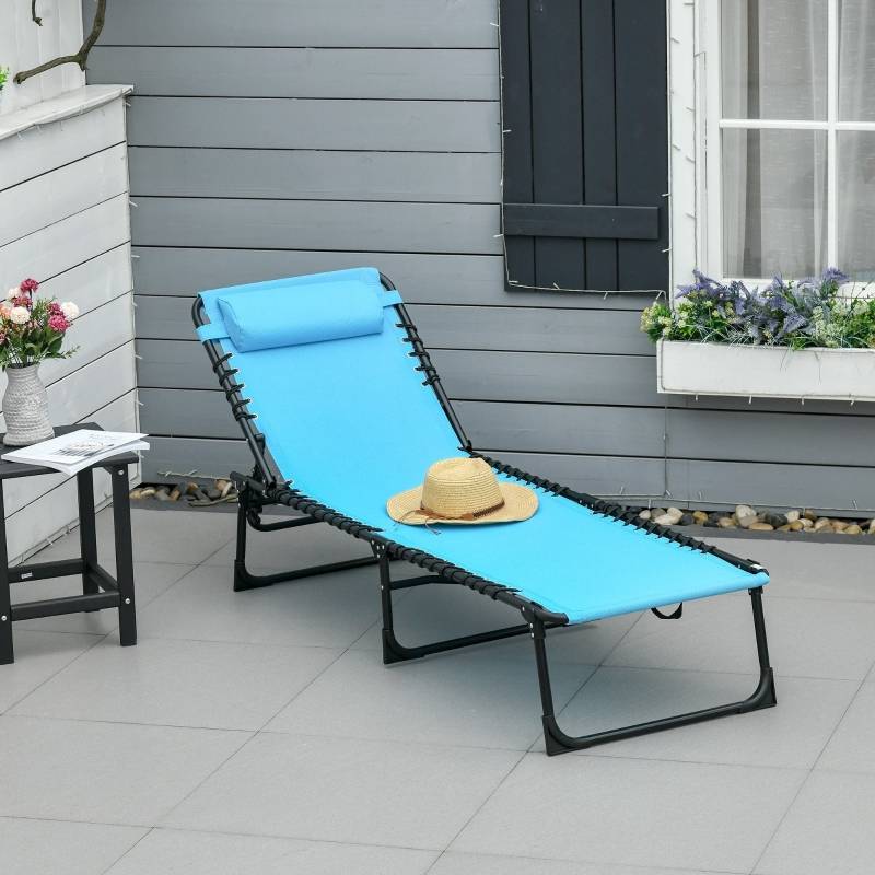 Bain de soleil acier polyester jardin et plage dossier réglable 189x58cm bleu - ComfortXL Outdoor Living - Image 7