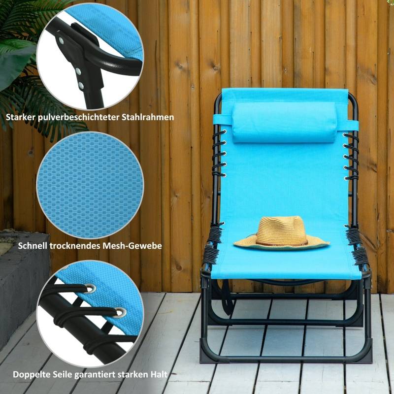 Bain de soleil acier polyester jardin et plage dossier réglable 189x58cm bleu - ComfortXL Outdoor Living - Image 4