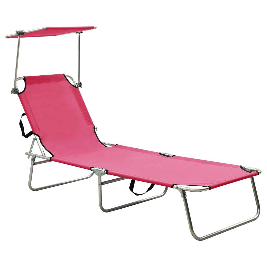 Maison Chic - Chaise longue | Transat | Bain de soleil pliable avec auvent acier rose magento - Image 2
