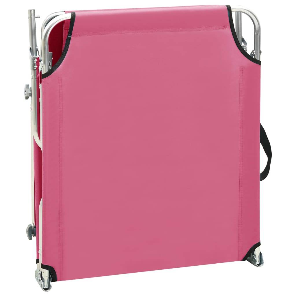 Maison Chic - Chaise longue | Transat | Bain de soleil pliable avec auvent acier rose magento - Image 6