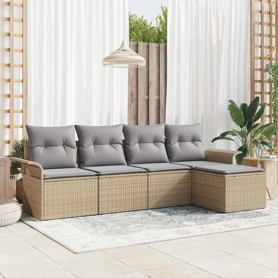 Salon de Jardin 5 Places Beige – Résine Tressée Modulable, Coussins Confortables – ComfortXL Outdoor Living - Image 1
