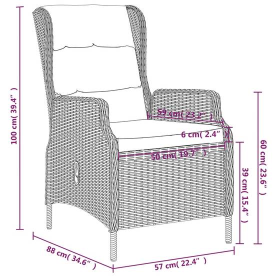 Salon de Jardin 4 Personnes Résine Tressée Ronde Gris Clair, Fauteuils Inclinables et Table 140cm – ComfortXL Outdoor Living - Image 7