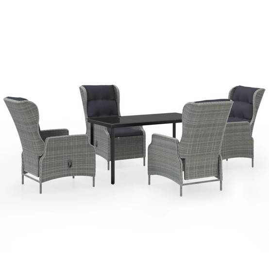 Salon de Jardin 4 Personnes Résine Tressée Ronde Gris Clair, Fauteuils Inclinables et Table 140cm – ComfortXL Outdoor Living - Image 2