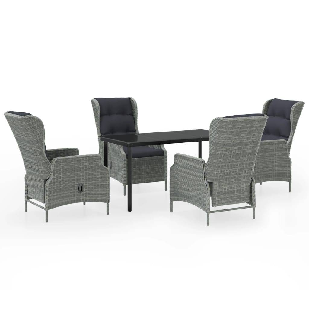 Salon de Jardin 4 Personnes Résine Tressée Ronde Gris Clair, Fauteuils Inclinables et Table 140cm – ComfortXL Outdoor Living - Image 2