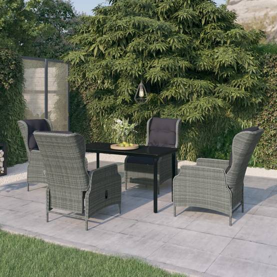 Salon de Jardin 4 Personnes Résine Tressée Ronde Gris Clair, Fauteuils Inclinables et Table 140cm – ComfortXL Outdoor Living - Image 1