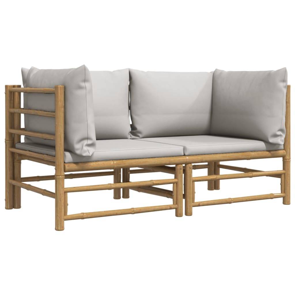 Canapés d'Angle Jardin Bambou 2 pcs Coussins Gris Clair Modulables – ComfortXL Outdoor Living - Image 3