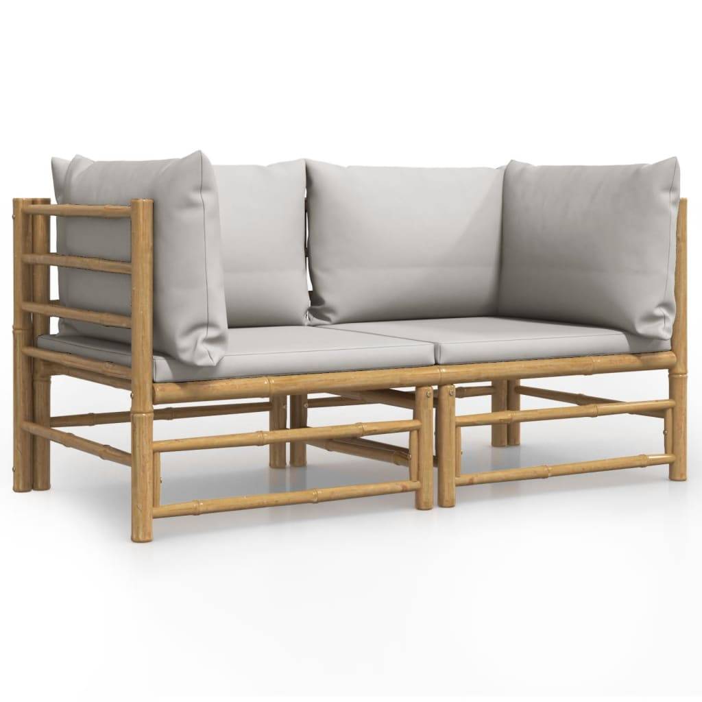 Canapés d'Angle Jardin Bambou 2 pcs Coussins Gris Clair Modulables – ComfortXL Outdoor Living - Image 2