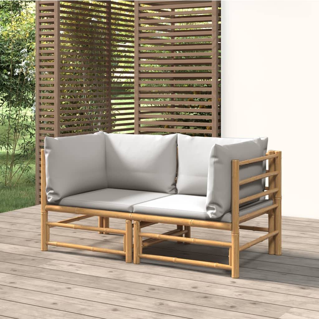 Canapés d'Angle Jardin Bambou 2 pcs Coussins Gris Clair Modulables – ComfortXL Outdoor Living - Image 1