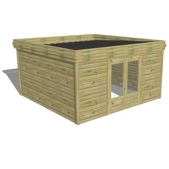 ABRI DE JARDIN bois autoclave 27mm - 4,34x4,34m / 19m2 - Bac acier - Abri Français - Image 1