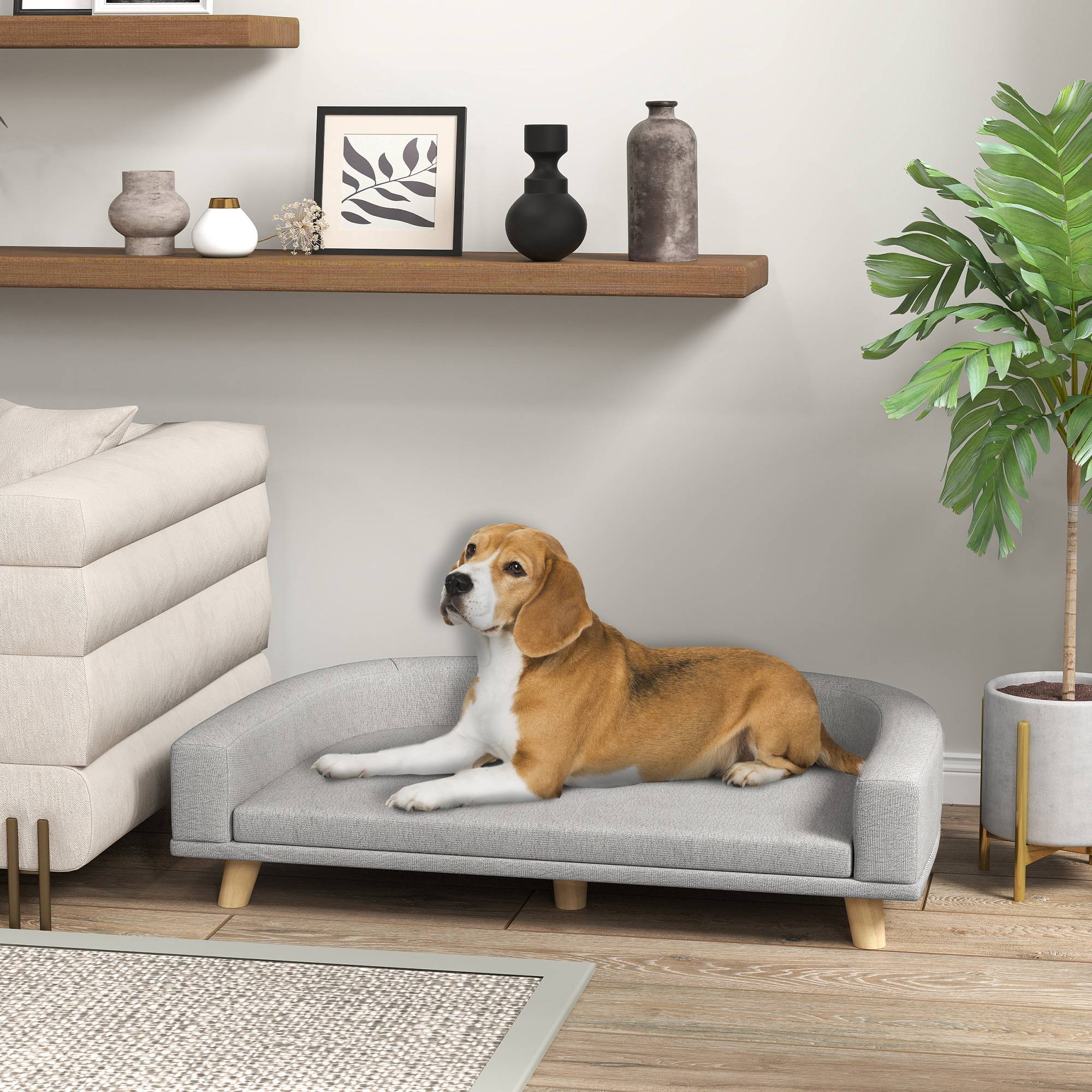 Grand canapé lit chien polyester intérieur surélevé coussin lavable 98x67cm gris - ComfortXL Outdoor Living - Image 3