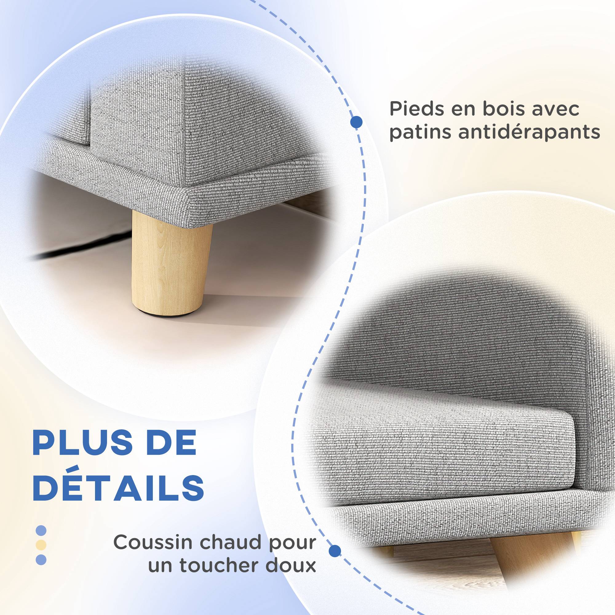 Grand canapé lit chien polyester intérieur surélevé coussin lavable 98x67cm gris - ComfortXL Outdoor Living - Image 8