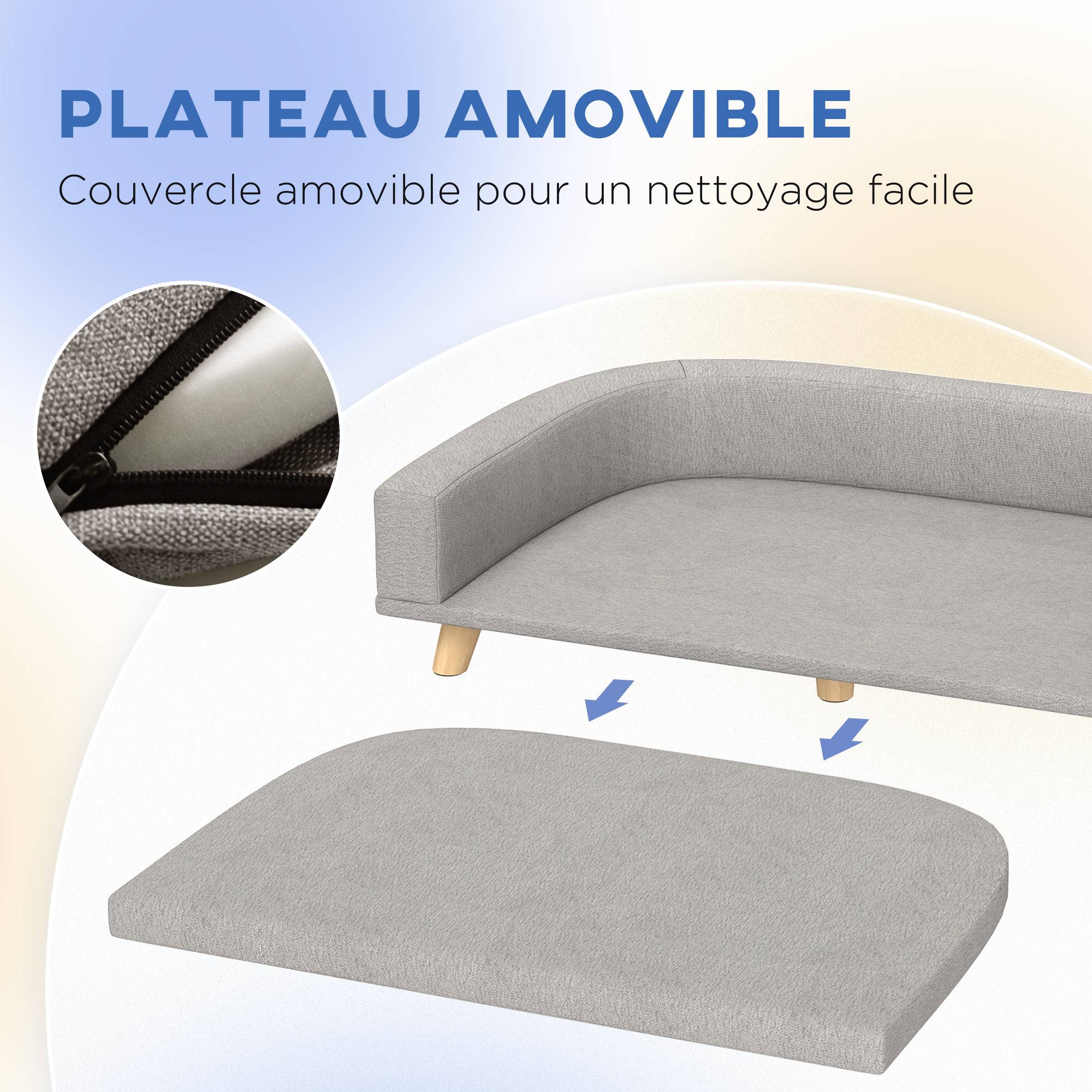 Grand canapé lit chien polyester intérieur surélevé coussin lavable 98x67cm gris - ComfortXL Outdoor Living - Image 7