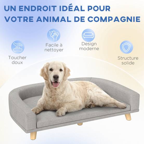 Grand canapé lit chien polyester intérieur surélevé coussin lavable 98x67cm gris - ComfortXL Outdoor Living - Image 9