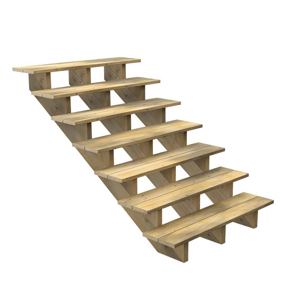 Decklinea - Escalier Bois Exterieur - 7 Marches - Largeur : 1m20 - Hauteur : 1m19 - Sans Contremarches - Pin du Nord - Imagen 1
