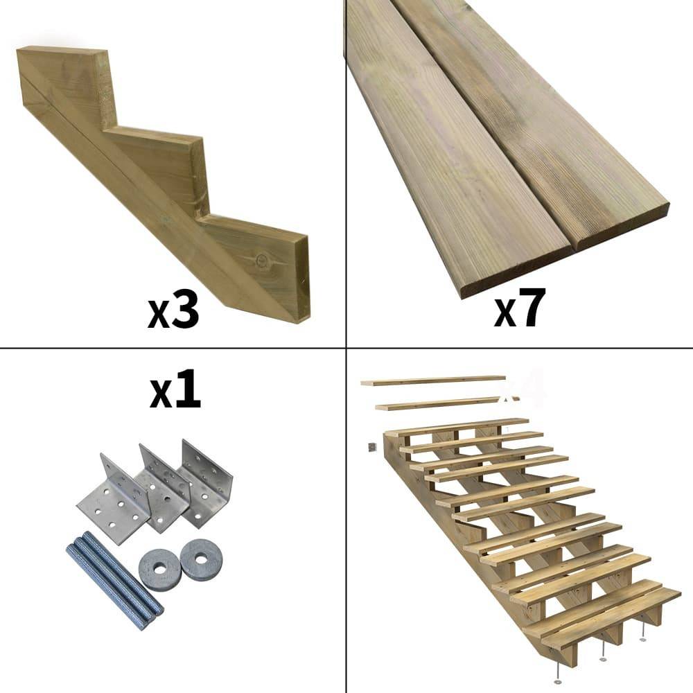 Decklinea - Escalier Bois Exterieur - 7 Marches - Largeur : 1m20 - Hauteur : 1m19 - Sans Contremarches - Pin du Nord - Imagen 3
