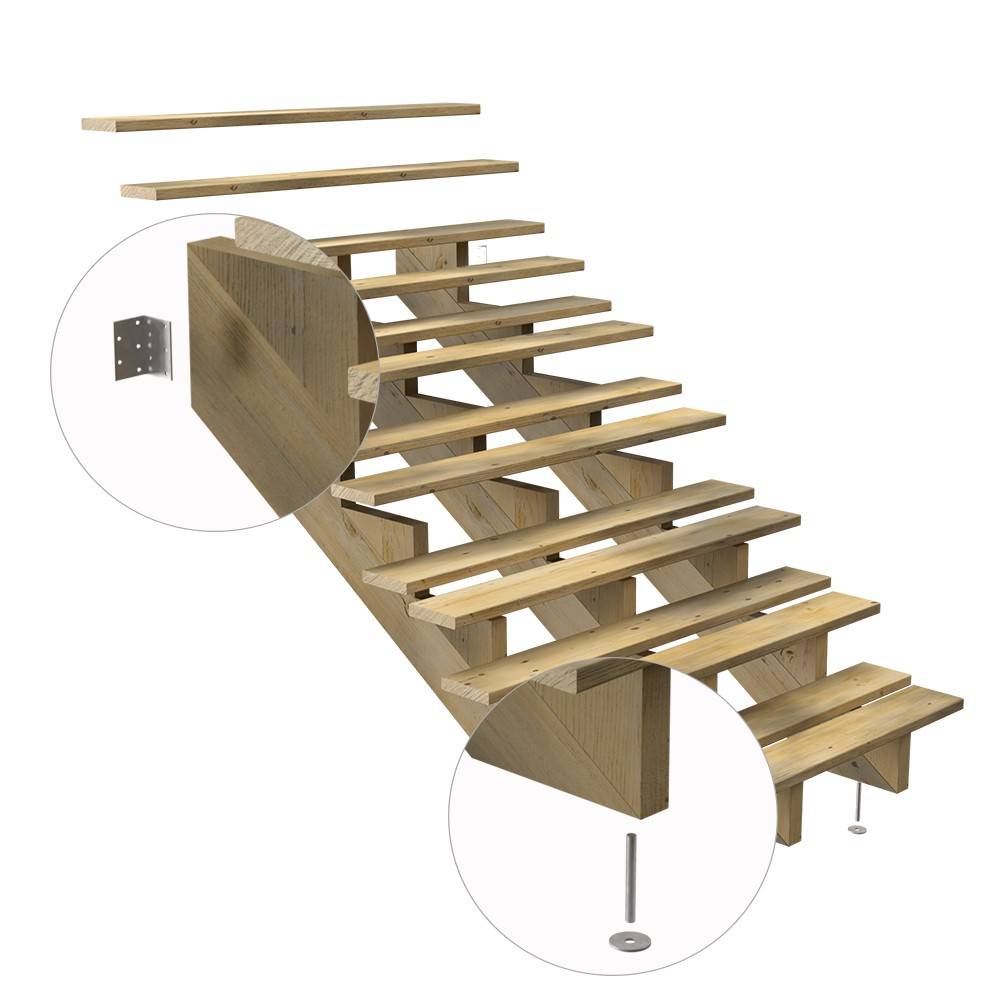 Decklinea - Escalier Bois Exterieur - 7 Marches - Largeur : 1m20 - Hauteur : 1m19 - Sans Contremarches - Pin du Nord - Imagen 4