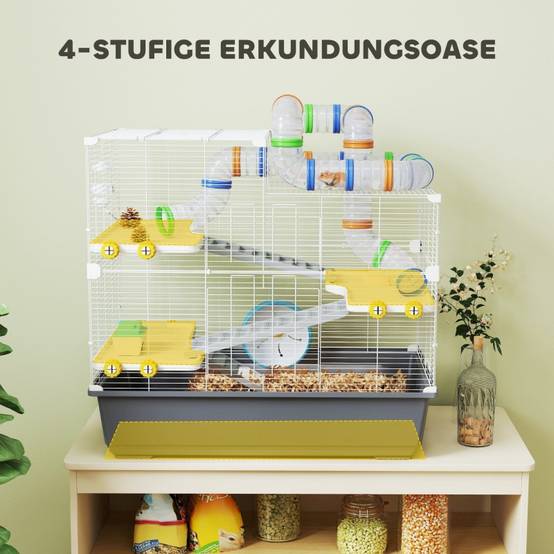 Cage pour hamster nain avec tunnels et accessoires 78 x 45 x 73 cm Gris - PANGIVO - Image 4