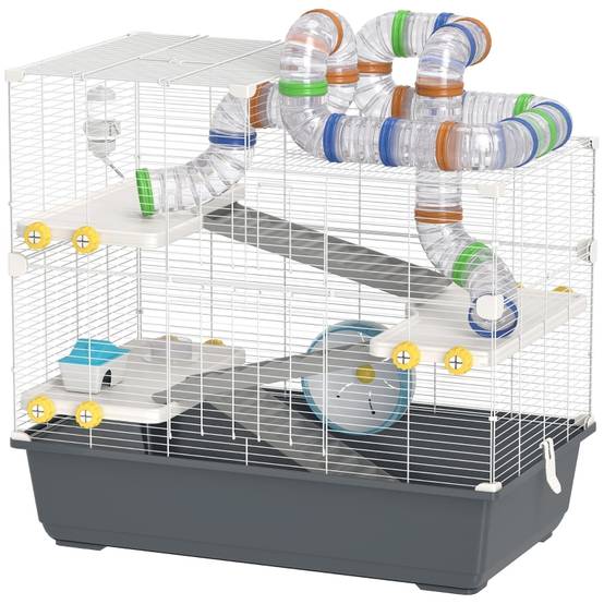 Cage pour hamster nain avec tunnels et accessoires 78 x 45 x 73 cm Gris - PANGIVO - Image 1