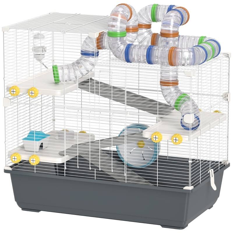 Cage pour hamster nain avec tunnels et accessoires 78 x 45 x 73 cm Gris - PANGIVO - Image 1