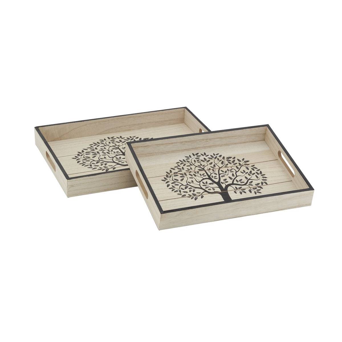 Aubry Gaspard - Plateaux rectangulaires en bois naturel Arbre de vie (Lot de 2) - Imagen 1