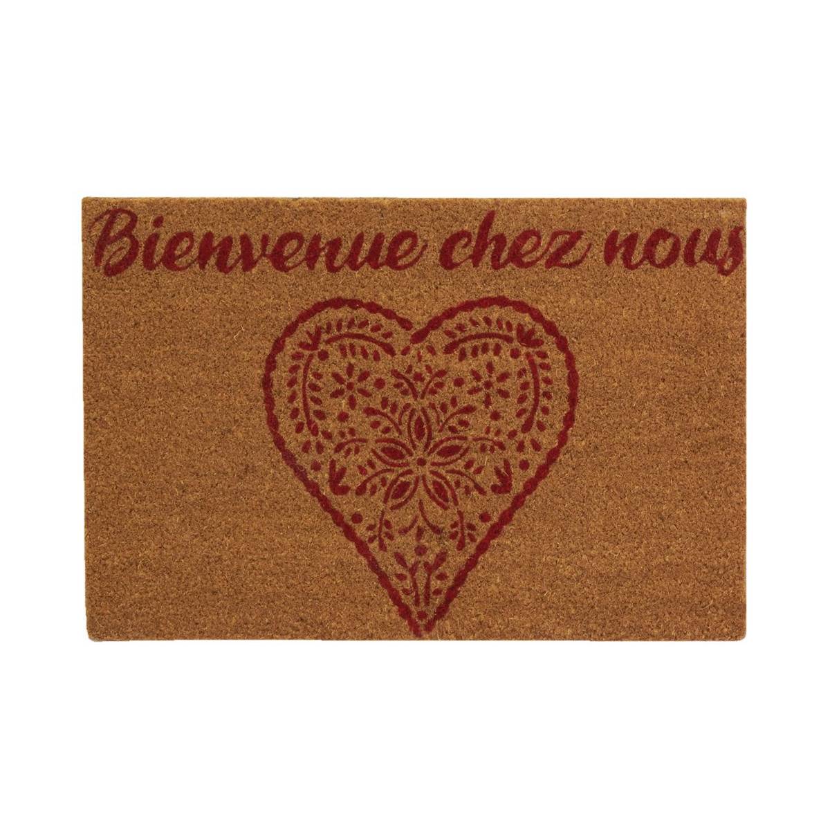 Aubry Gaspard - Paillasson en fibre de coco 60 x 40 cm Coeur bienvenue chez nous - Imagen 1