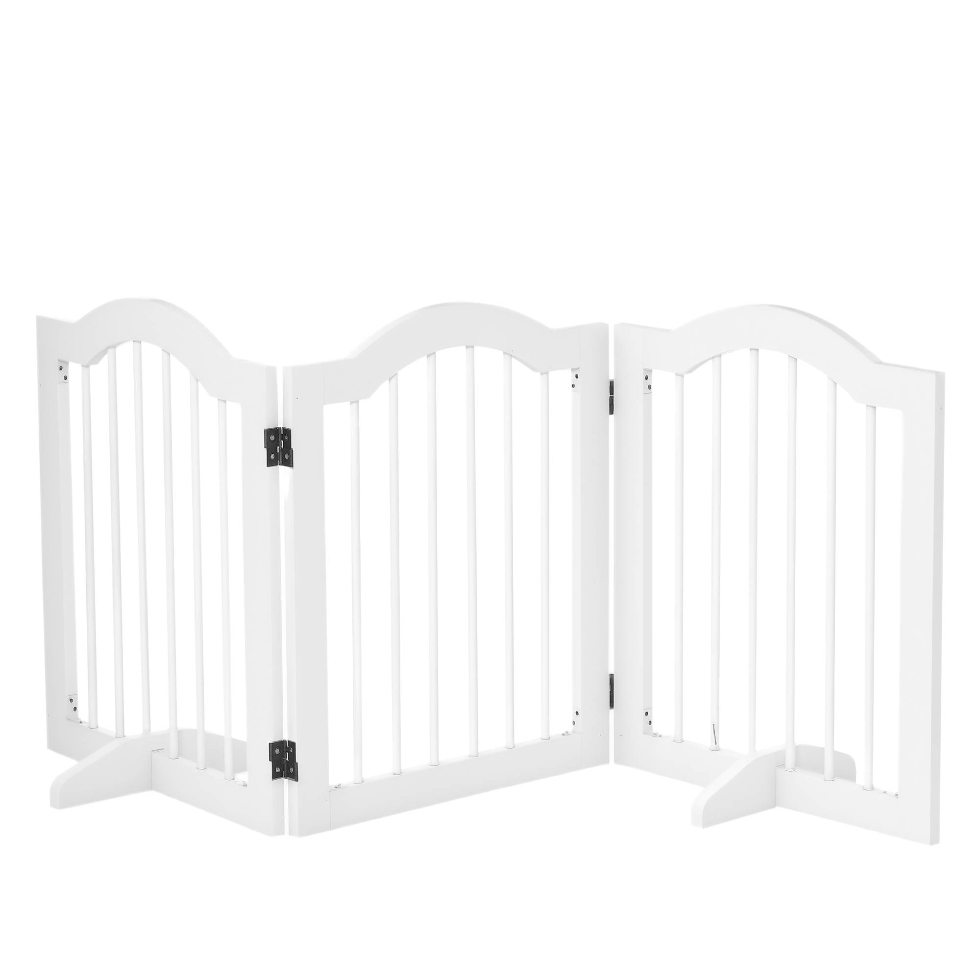 Barrière pour chien 3 parties, 154,5 x 61 cm, pliable avec porte, 2 pieds, autoportante, cuisine, blanc - Image 1