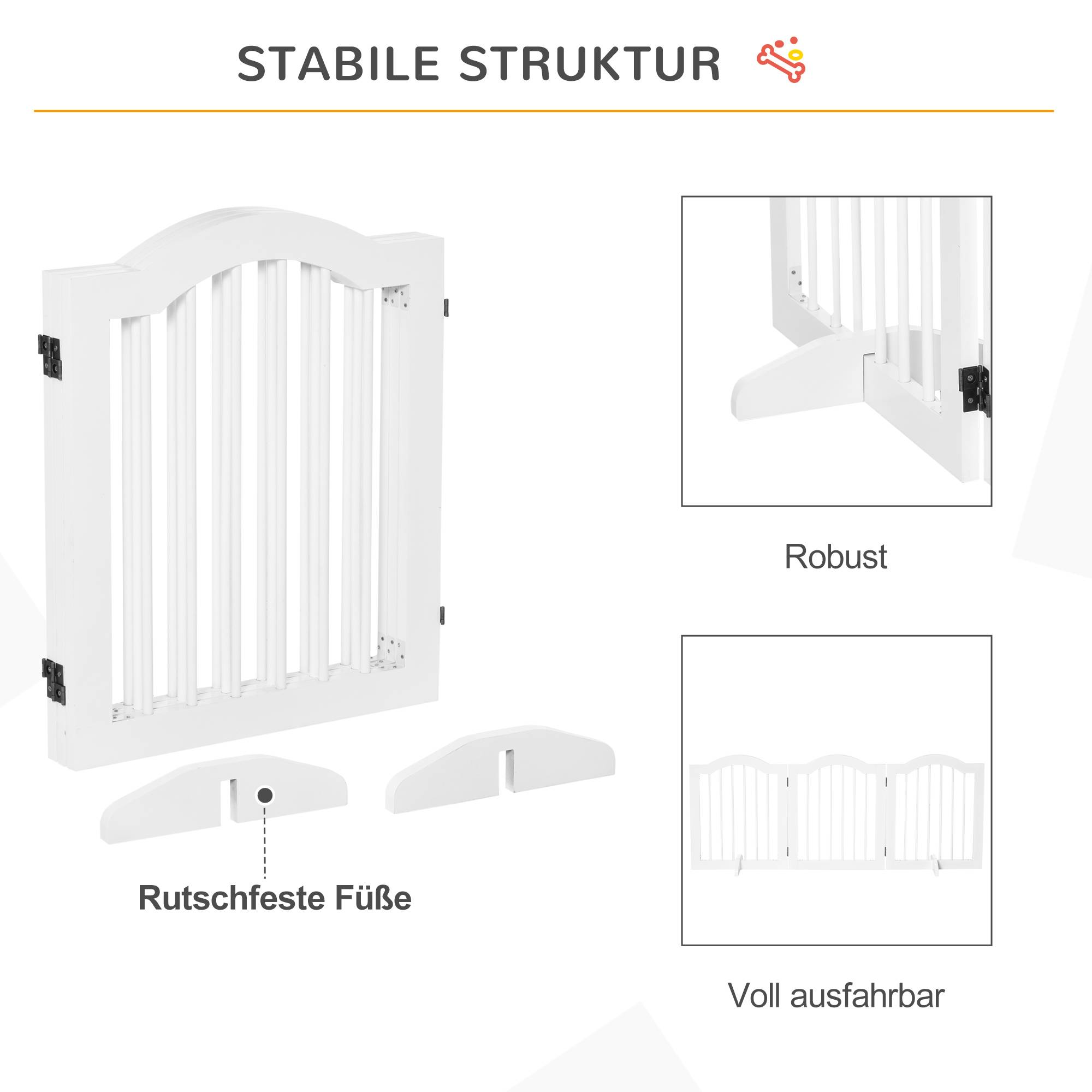 Barrière pour chien 3 parties, 154,5 x 61 cm, pliable avec porte, 2 pieds, autoportante, cuisine, blanc - Image 9