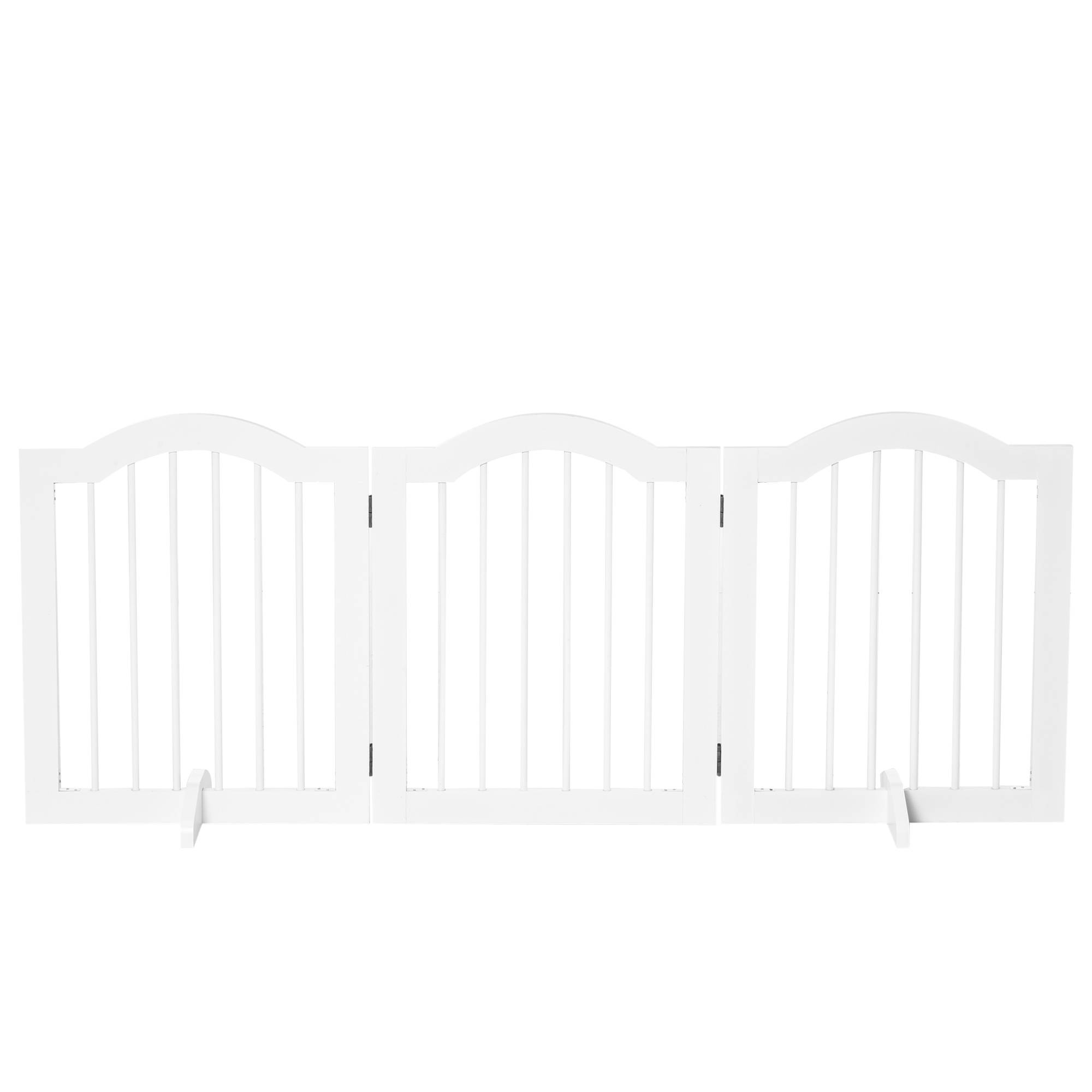 Barrière pour chien 3 parties, 154,5 x 61 cm, pliable avec porte, 2 pieds, autoportante, cuisine, blanc - Image 2